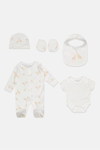 Rock A Bye Baby Boutique Toddlers Boy 5 Pieces Allover Print Gift Set, Multicolor