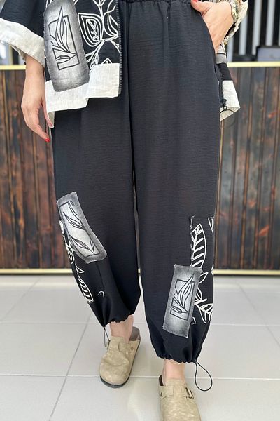 GÖKSEL Embroidered Linen Pants Large Size