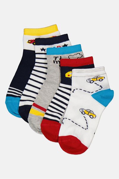 RBX Kids Boy Allover Print 5 Pairs Quarter Non Terry Socks, Multicolor