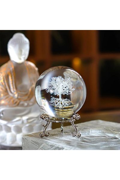 Wolawood Premium Crystal Glass Snow Globe with 3D Metal Stand Decorative Figurine Stylish Elegant Ornament Gift Special Set