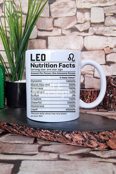 giftkonsept Leo Zodiac Sign "Leo Nutrition Facts" Funny Gift Printed Tea Coffee Presentation Mug Cup