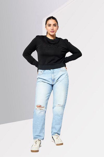 Diesel Women Crew Neck Long Sleeves Embroidered Sweatshirt, Black