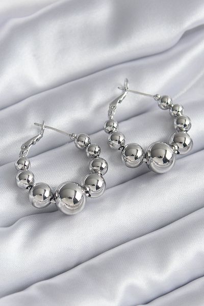MBB ETİCARET Brass Silver Color Hoop Model Women's Earrings - TJ-BKP8264