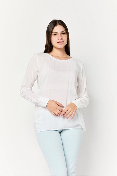Harmont & Blaine Women Round Neck Long Sleeve Solid Blouse, Off White