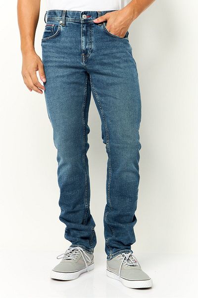 Tommy Hilfiger Men Straight Fit Washed Stretchable Denim Jeans, Blue