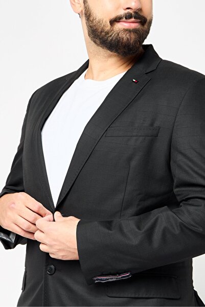 Tommy Hilfiger Men Tailored Fit Checkered Formal Blazer, Black