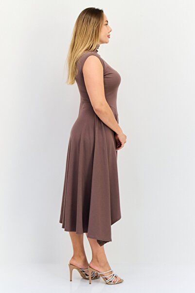 Bebe Women Solid Midi Dress, Brown