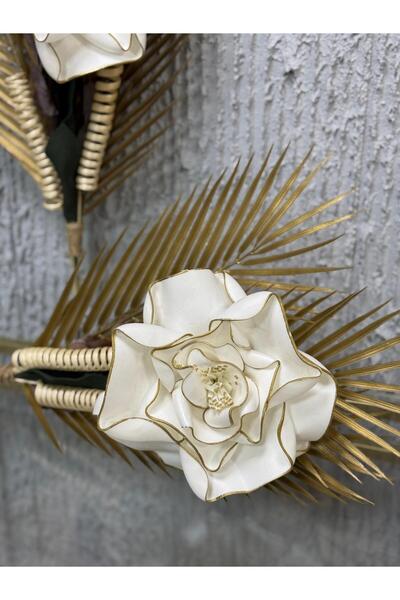 MetaQuartz Aksesuar LATEKS ÇİÇEK - Beyaz & Gold - Dekor Çiçek (2 ADET)