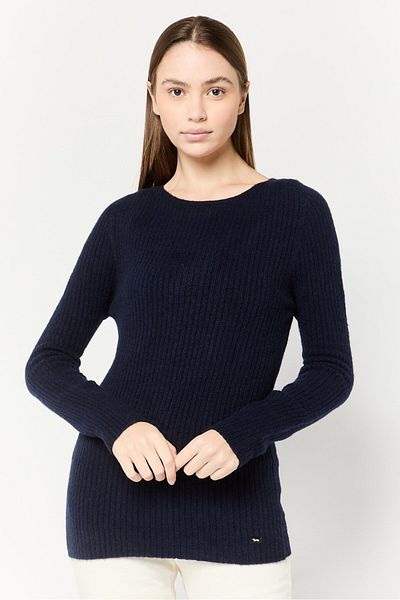 Harmont & Blaine Women Round Neck Textured Sweater, Dark Navy
