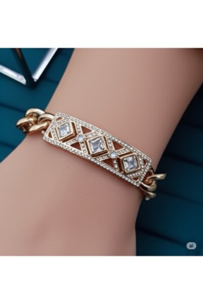 FAMEMUS ACCESSORY سوار ذهبي اللون مع تفاصيل حجرية أنيقة لعيد الحب والمناسبات ...