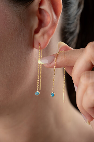 Silvano Jewelry 925 Ayar Gümüş Nazar Boncuklu Zincir Küpe