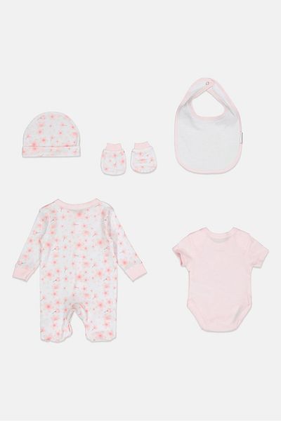 Rock A Bye Baby Boutique Toddlers Girl 5 pcs Graphic Print Bodysuit Gift Set, Multicolor