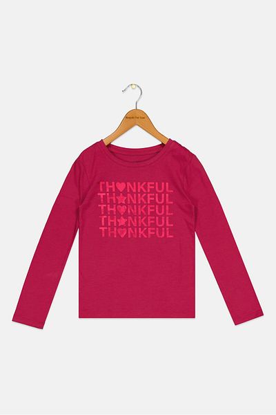 GAP Kids Girl Graphic Print Long Sleeves Top, Dark Pink