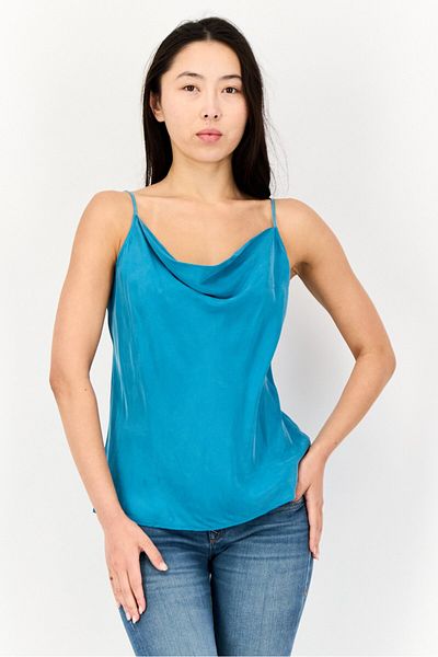 Salsa Women Cowl Neck Solid Sleeveless Tank Top, Turquoise