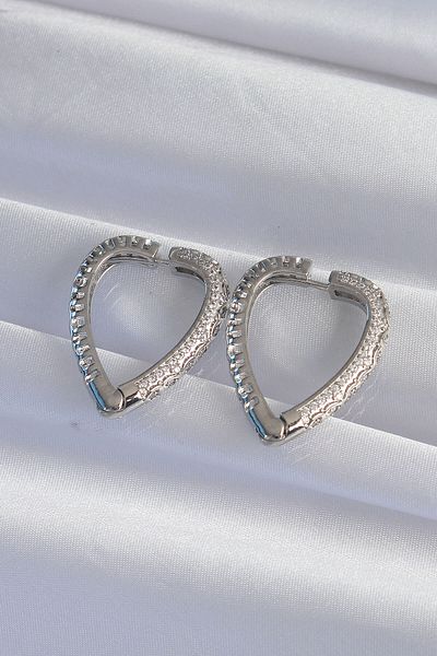 MBB ETİCARET Brass Silver Color Zircon Stone Motif Heart Earrings - Tj-Bkp9284