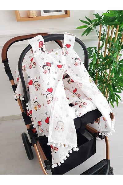 ilkimbebe Ladybug Muslin Zippered Stroller Cover and Cushion