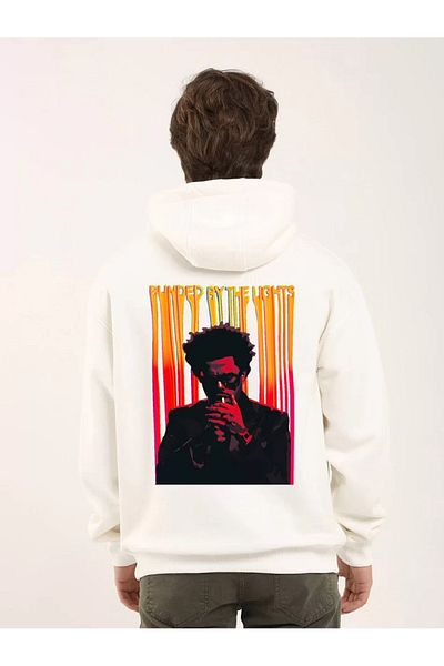 Bay Şapkacı Hanorac oversize cu glugă cu trei fire unisex - alb