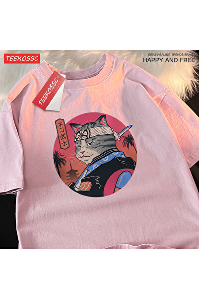 StartMore تي شيرت Y2k Vintage تي شيرت ياباني هاراجوكو سيف الساموراي القط