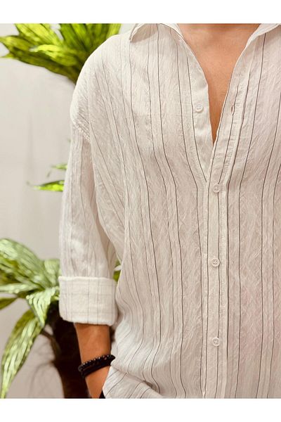 JACK CAPRİO Men's New Season Striped Shirt Regular Fit Belly Showing Fabric Louis