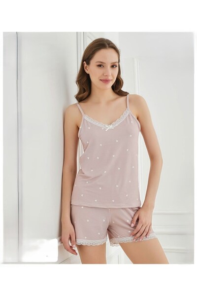 Mihra Askılı Şortlu Pudra Pijama Takımı