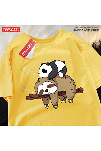 StartMore تي شيرت Y2k Vintage تي شيرت Pandas Sloths أثناء النوم