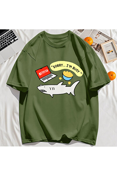 StartMore Y2K Vintage T-Shirt Tee Sorry Busy Fish Pattern Print