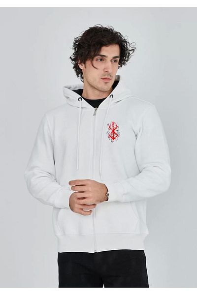 Silerra Unisex Printed Full Zipper Hooded Sweatshirt - White