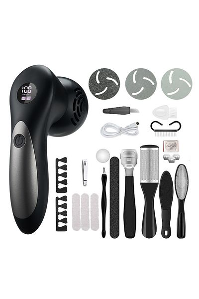 Clavi Electric Foot And Heel File, With 18 Accessories, Dead Skin And Callus Removal, Black