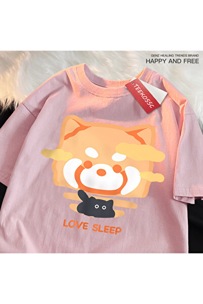 StartMore تي شيرت Y2k Vintage تي شيرت Love Sleep Orange Raccoon