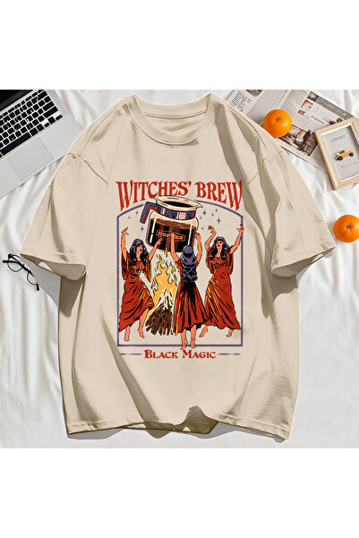 StartMore تي شيرت Y2k Vintage تي شيرت Halloween Brew Black Magic Print