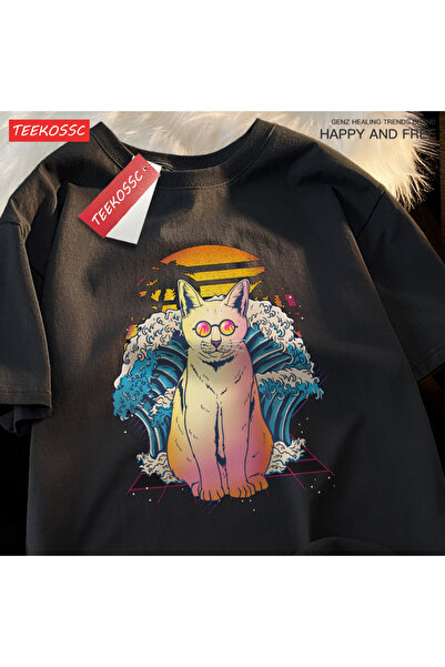 StartMore تي شيرت Y2k Vintage تي شيرت ياباني Harajuku Wave Glasses Cat