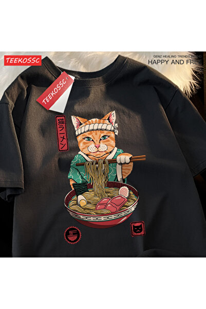 StartMore تي شيرت Y2k Vintage تي شيرت ياباني Harajuku يأكل نودلز القط