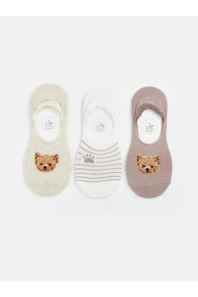 LC Waikiki Lcw Dream Bear Teddy Printed Women's Ballerina Socks 3-Piece (S5)