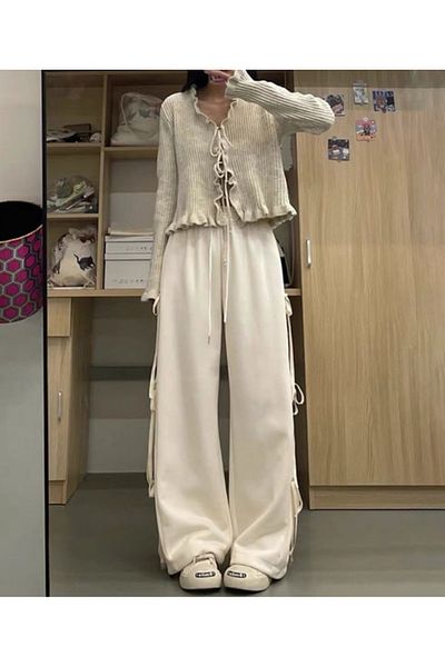 DEEFWEAR Y2K Ribbon Detail Knitted Trousers Tracksuit
