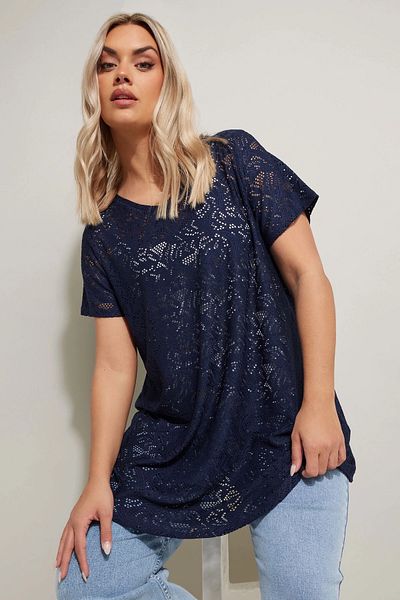 Stil Diva Plus Size V-Neck Short Sleeve Unlined Lace T-Shirt 304095
