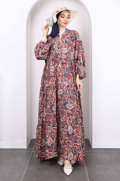 İmajButik Φόρεμα με μισό κουμπί μπορντό