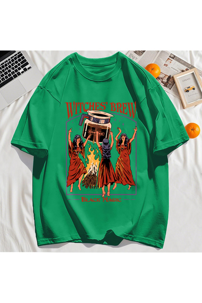 StartMore تي شيرت Y2k Vintage تي شيرت Halloween Brew Black Magic Print