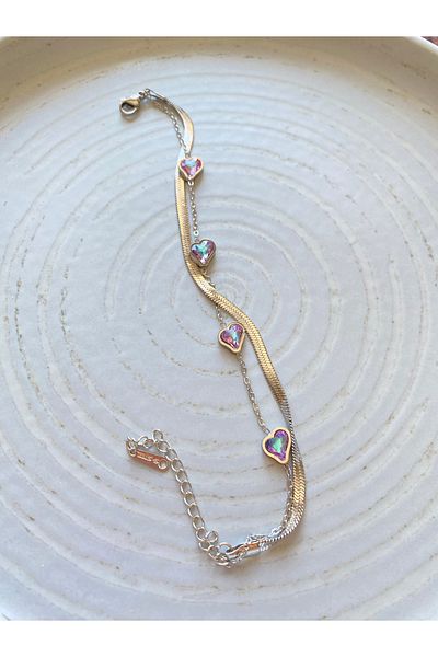 Fulmin Zircon Stone Heart Steel Bracelet