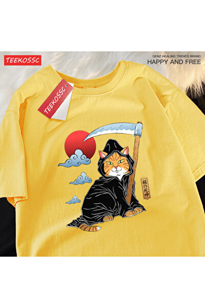 StartMore تي شيرت Y2k Vintage تي شيرت ياباني Harajuku Death Scythe Cat