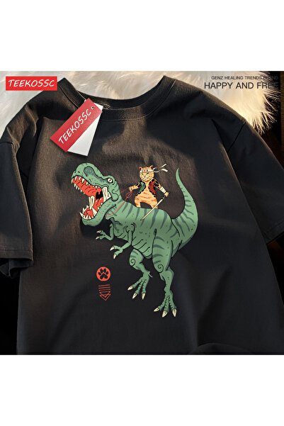 StartMore تي شيرت Y2k Vintage تي شيرت ياباني هاراجوكو لركوب ديناصور القط