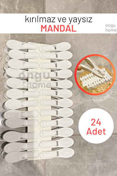 ongu home 24 Adet Yaysız Mandal Modern Kırılmaz Mandal Paslanmaz Mandal Beyaz Renk