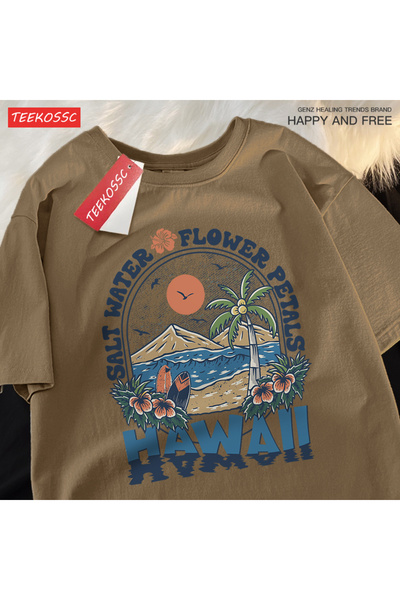 StartMore تي شيرت Y2k Vintage تي شيرت أوراق زهرة الماء المالح هاواي