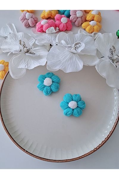 İPAR AKSESUAR Turquoise Clip 2-Piece Hand Knitted Buckle
