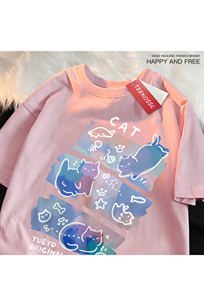 StartMore Y2K Vintage T-Shirt Tee Fun Naughty Cat Print Japanese Style