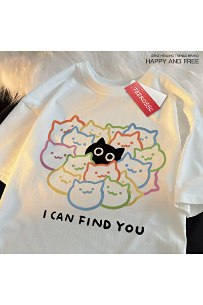 StartMore Y2k Vintage Tişört Tee Seni Bulabilirim Eğlenceli Kedi Baskı