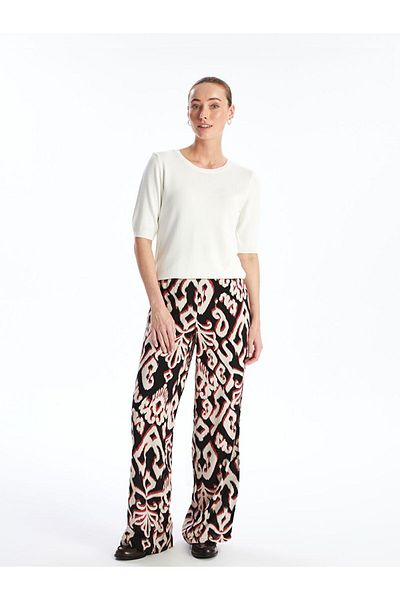 LC Waikiki Brown Elastic Waist Comfortable Patterned Women's Trousers