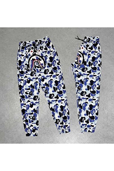 Genel Markalar İki İplik Mevsimlik Bape Nakişli Eşofman Pantolon - Gri