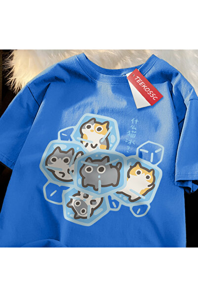 StartMore تي شيرت Y2k Vintage تي شيرت Ice Cat Fun Cartoon Cats Print