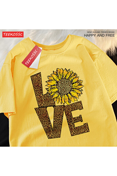 StartMore Y2K Vintage T-Shirt Tee Love Leopard Sunflower