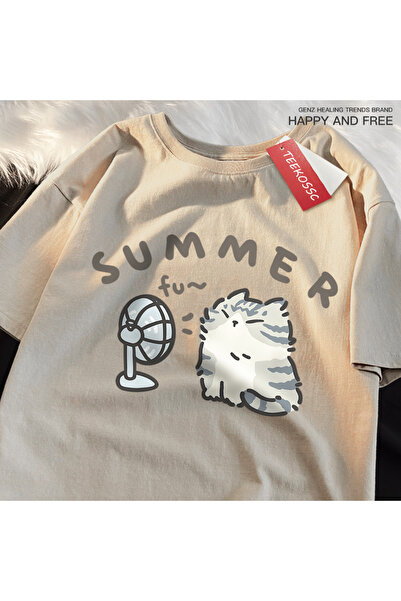 StartMore Y2K Vintage T-Shirt Tee Fun Hair Dryer Fan Cat Japanese Style